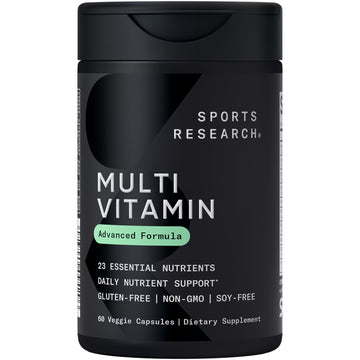 Sports Research® Multivitamin – Advanced Formula - 23 Essential Vitamins & Minerals with CoQ10 & Iodine - Daily Nutrient Support*- Non-GMO Tested & Gluten-Free -60 Veggie Capsules Sports Research buy supplements canada