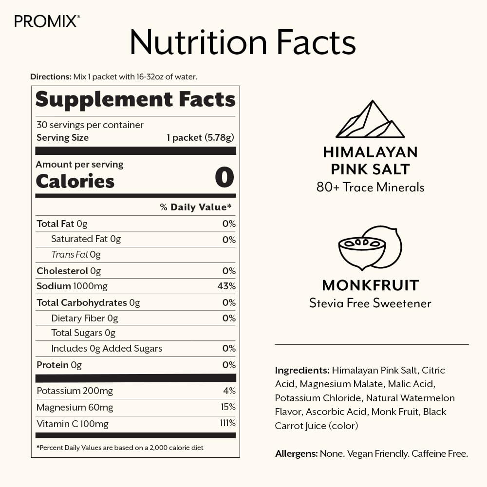 ProMix Nutrition Electrolytes Powder Hydration Packets - Himalayan Pink Salt, Magnesium, Potassium, Vitamin C - Salted Watermelon, ProMix Nutrition buy supplements canada