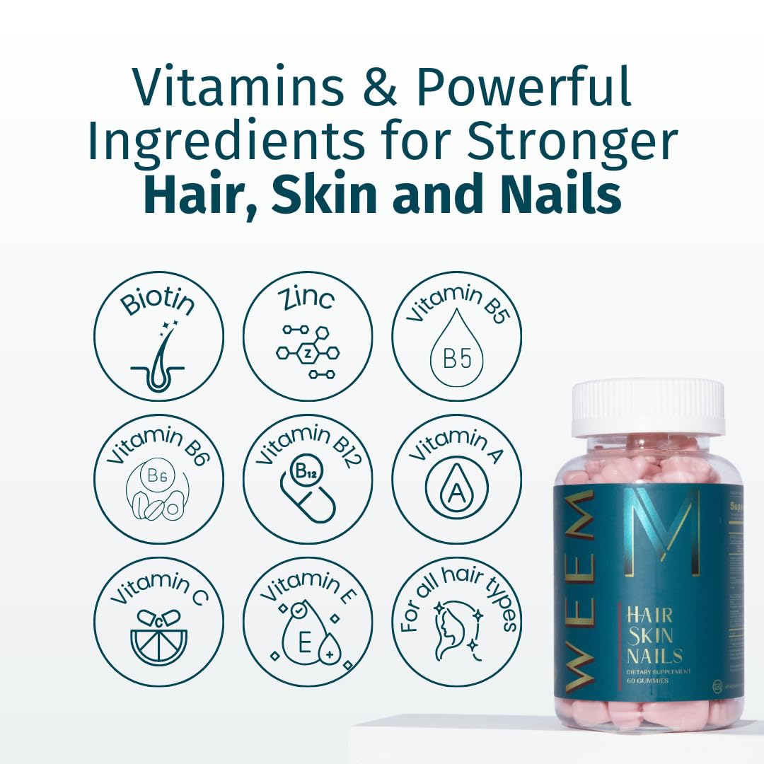 WEEM Hair Skin and Nails Gummies - Supports Healthy Hair - Vegan biotin Vitamins for Women & Men Supports Faster Hair Growth, WEEM buy supplements canada