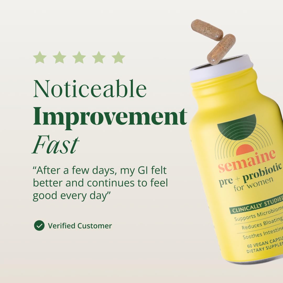 Semaine Super Powered Prebiotic + Probiotic for Women, Effective 3-in-1 Multi-Action Formula to Nourish Gut Health, Soothe IBS, Support Bloat Relief Semaine buy supplements canada
