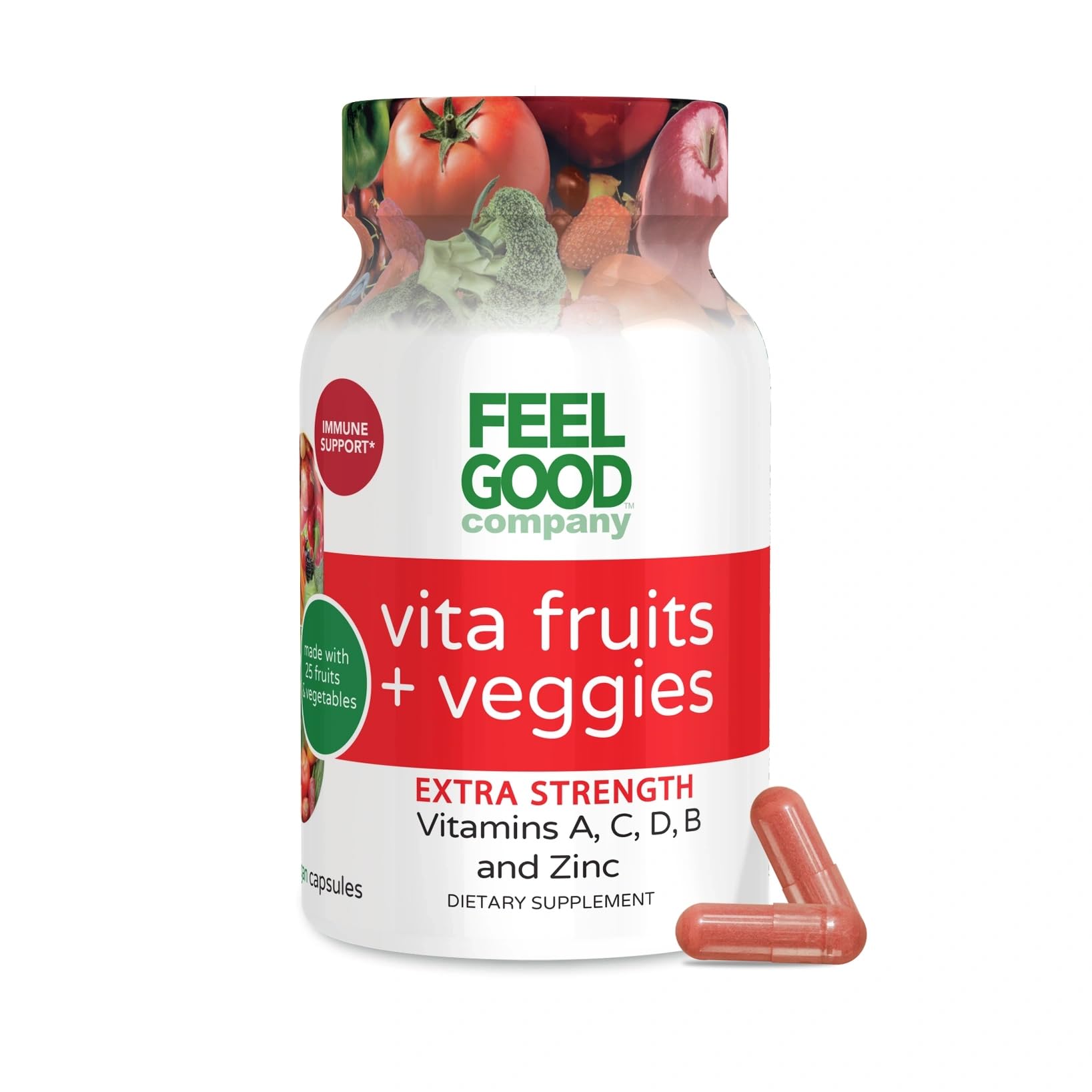 FeelGood Superfoods 1000mg Immune Support Capsules Made with 25 Organic Fruits and Vegetables, Strong Immunity Boosters with Vitamins A, C, D3, and Zinc, 60 Count FeelGood Superfoods buy supplements canada