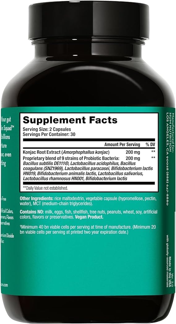 HUM Skin Squad Probiotics for Women and Men, Skin Care Supplement for Clear Complexion & Gut Health Support, Microbiome Prebiotic & Probiotic Supplement for Breakouts, Digestive Health, 60 Capsules HUM buy supplements canada