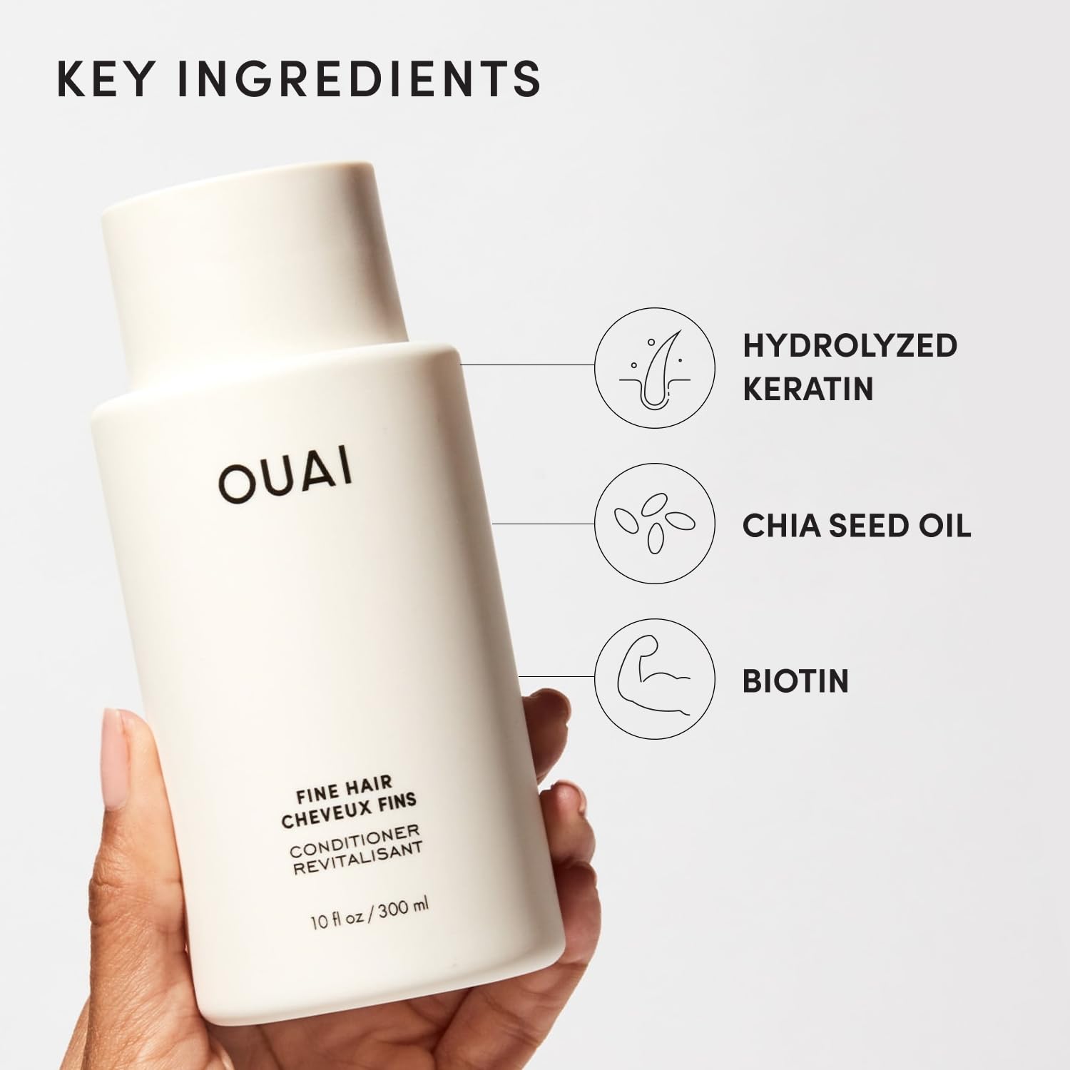OUAI Fine Hair Conditioner Travel Size - Volumizing Conditioner for Fine Hair with Keratin, Biotin & Chia Seed Oil - Adds Softness, Bounce & Volume - Free from Parabens, Sulfates & Phthalates (3 Oz) OUAI buy supplements canada