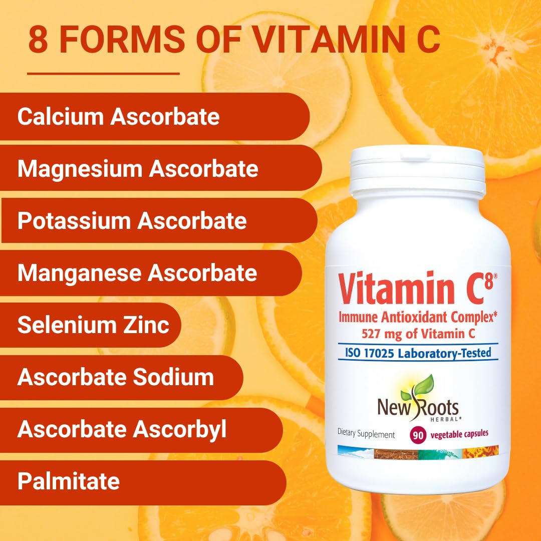Vitamin C8 + Zinc Supplement for Higest Absorption (90 Capsules) | 527mg per Portion | 8 Buffered Sources of Vitamin C with Bioflavonoids, Green Tea & Quercetin for Stronger Defense | 3 months Supply NEW ROOTS HERBAL buy supplements canada