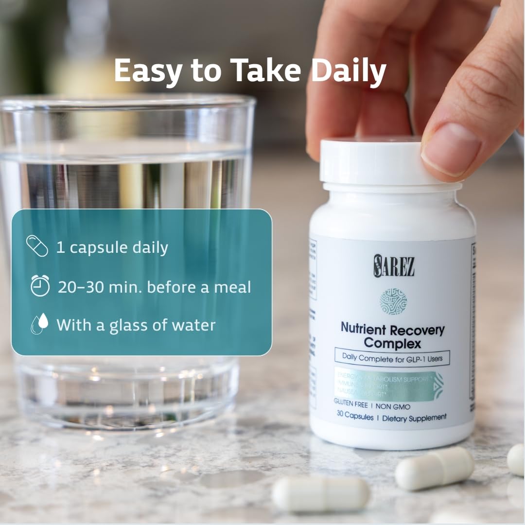 Sarez GLP-1 Support Capsules — Methylated Vitamins & Chelated Minerals — Energy, Metabolism, Hair & Daily Nutrient Support — with Ginger for Nausea — Gentle on Stomach — 30 Day Supply Sarez buy supplements canada