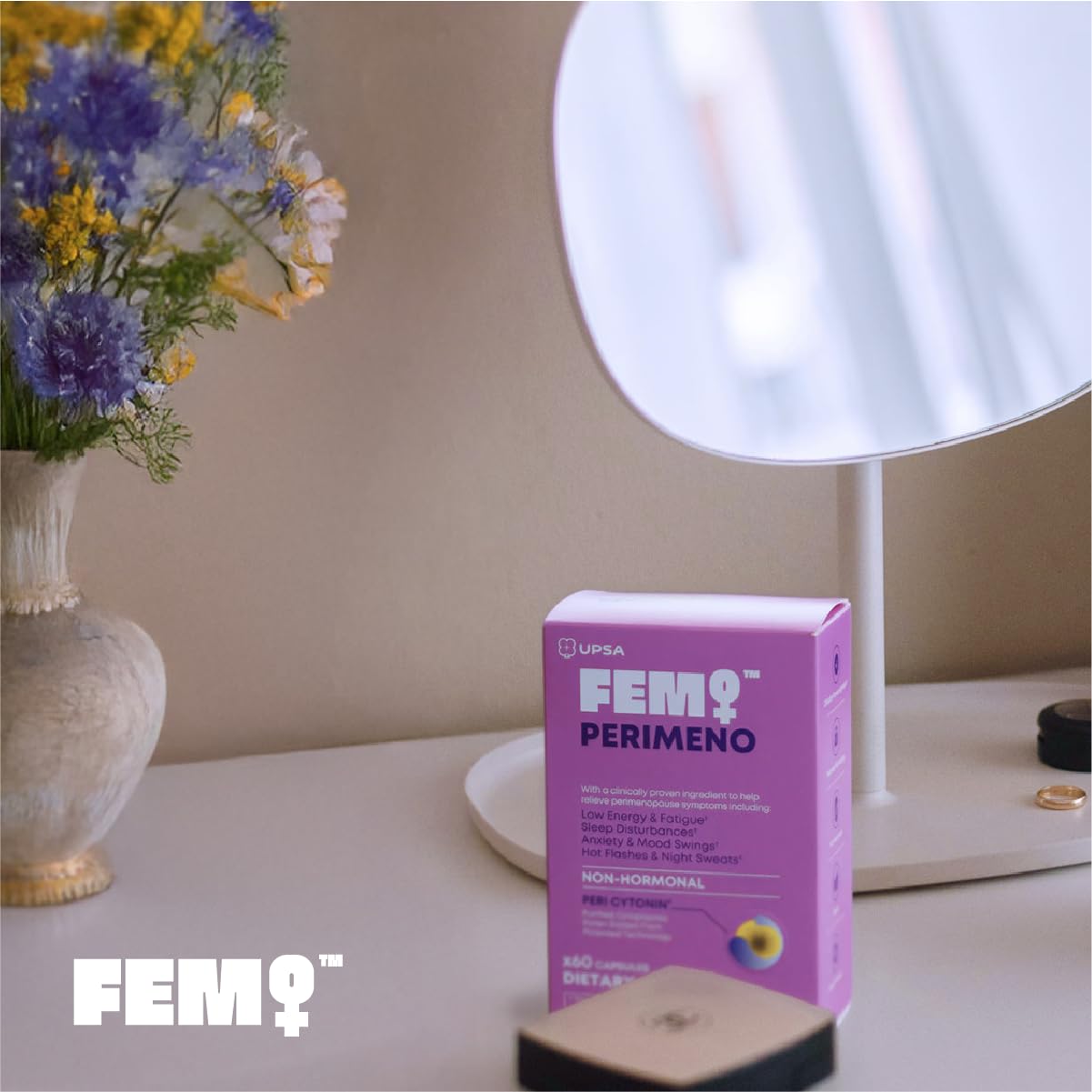 Upsa FEM Perimeno Perimenopause Supplements for Women - Non-Hormonal Pre-Menopause Support for Hot Flashes, Night Sweats, Mood, Sleep & Low Energy - 30 Capsules Upsa buy supplements canada