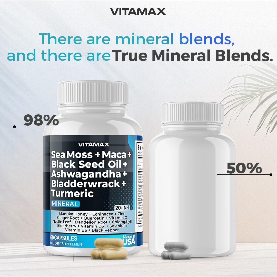 Sea Moss 3000mg Maca 1000mg Black Seed Oil 2000mg Ashwagandha 1000mg Bladderw Vitamax buy supplements canada