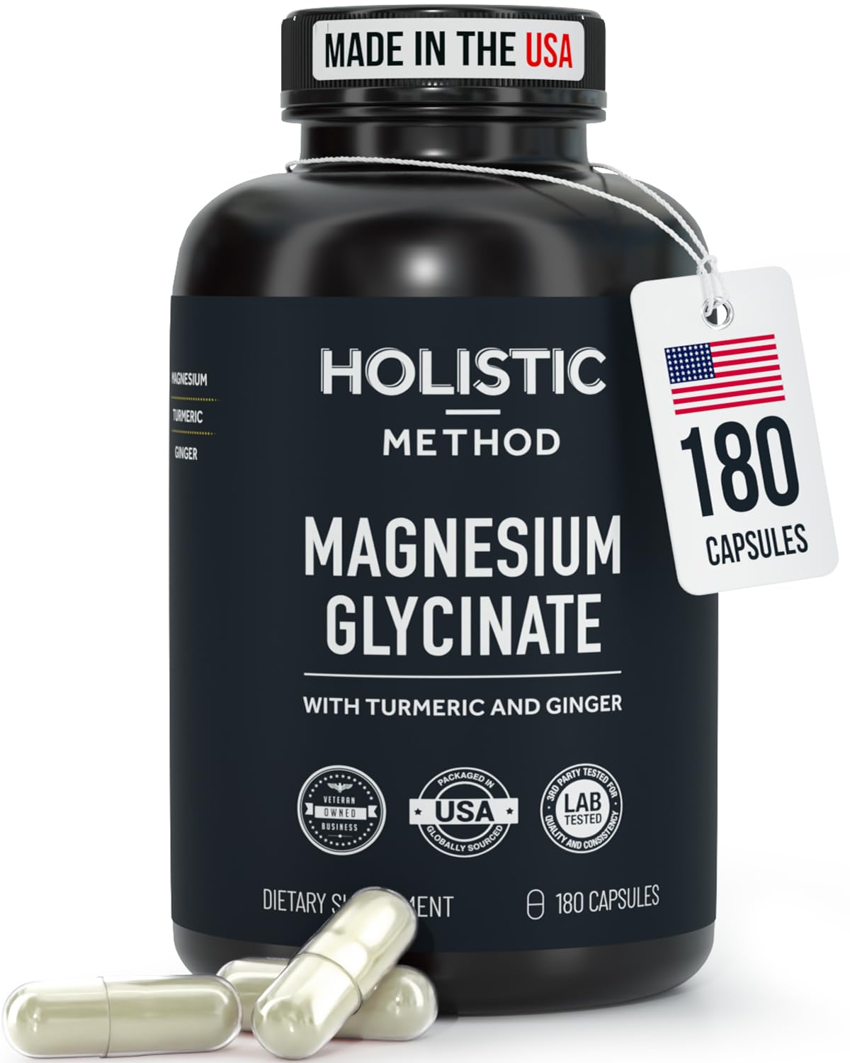 Magnesium Glycinate Capsules with Organic Turmeric and Ginger - 180 Vegan Capsules for Sleep, Relaxation, Muscle Cramps and Immune Support Holistic Method buy supplements canada