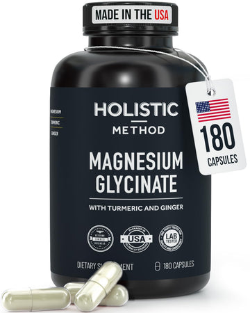 Magnesium Glycinate Capsules with Organic Turmeric and Ginger - 180 Vegan Capsules for Sleep, Relaxation, Muscle Cramps and Immune Support Holistic Method buy supplements canada