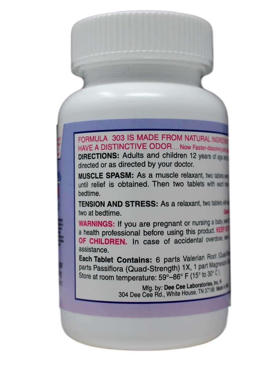 Dee CEE Labs Formula 303 Maximum Strength Tablets, 45 Tablets; All-Natural containing Magnesium for Sore Muscles, Passion Flower, and Valerian Root Dee Cee Laboratories buy supplements canada