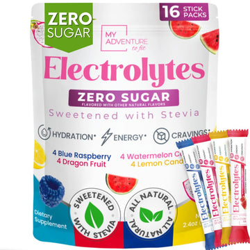 My Adventure to Fit Electrolytes Powder Packets – 16 Sugar-Free Hydration Packets, Potassium Supplement, Watermelon Candy, Blue Raspberry, Lemon Candy, Dragon Fruit My Adventure to Fit buy supplements canada