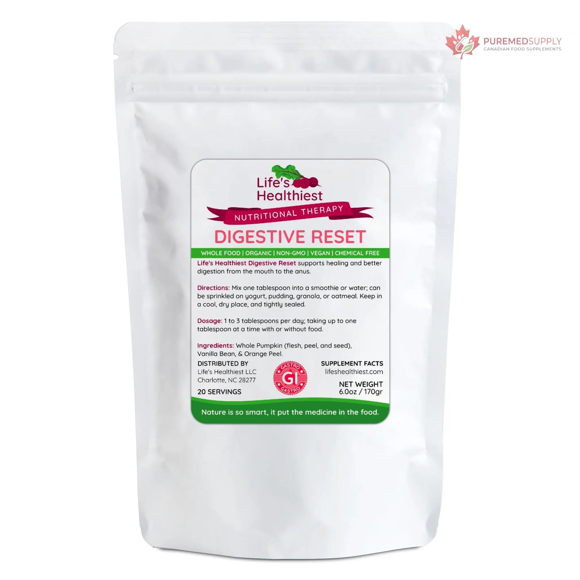 Life's Healthiest Digestive Reset Whole Food Therapy Powder Blend - 100% bioavailable nutrients from Whole Food. Organic, Plant-Based, Non-GMO, Clean and raw. 60 Servings. The Beet Lady buy supplements canada