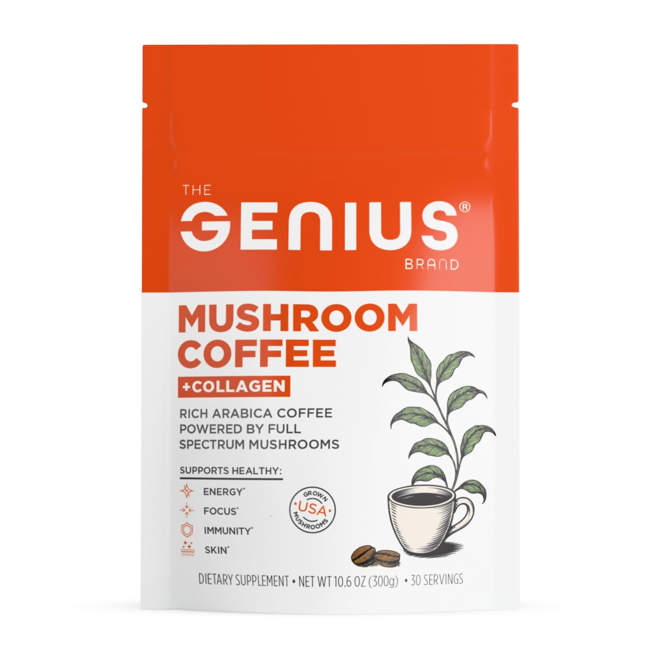 The Genius Brand Organic Mushroom Coffee + Collagen - Daily Energy Support - Healthy Immune Function - Arabica Coffee with Cordyceps, Reishi & Lion's Mane Mushroom Blend - 10.6 oz (30 Servings) The Genius Brand buy supplements canada
