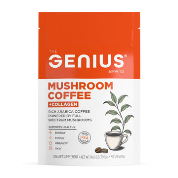 The Genius Brand Organic Mushroom Coffee + Collagen - Daily Energy Support - Healthy Immune Function - Arabica Coffee with Cordyceps, Reishi & Lion's Mane Mushroom Blend - 10.6 oz (30 Servings) The Genius Brand buy supplements canada