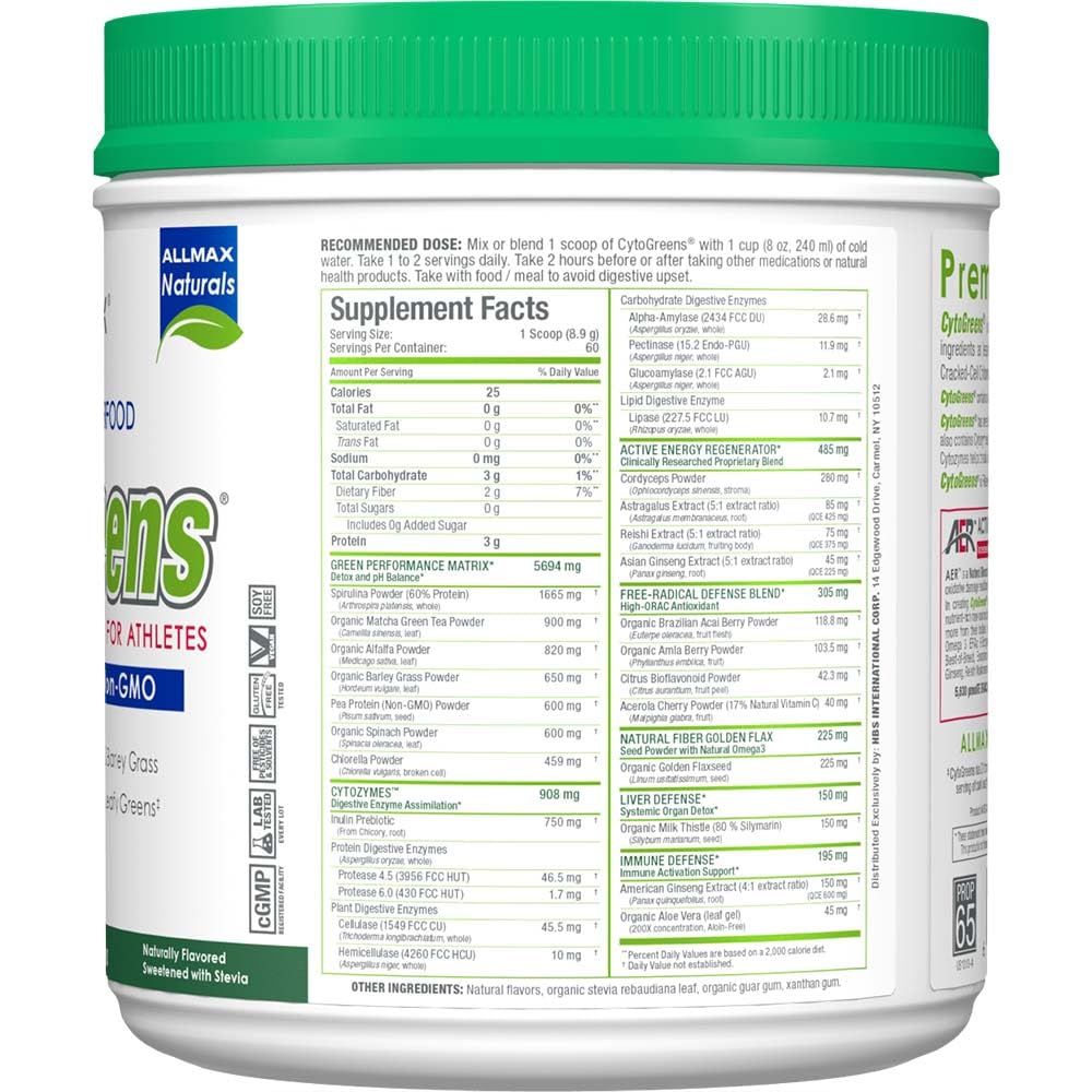 ALLMAX Naturals CytoGreens Super Greens Powder, Premium Green Superfood with Greens, Superfoods, Daily Greens Supplement, Acai Berry Green Tea, 60 Servings ALLMAX buy supplements canada