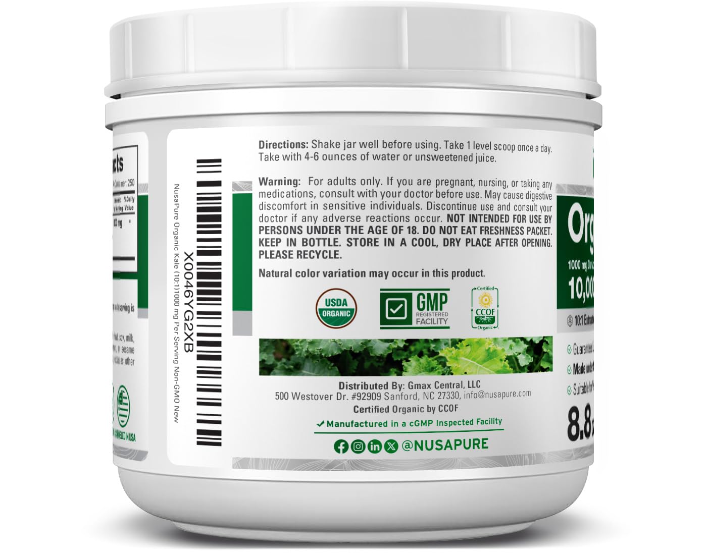 NusaPure Organic Kale Powder Extract 10:1 - Suitable for Vegetarian/Vegan, Non- GMO - 10,000 mg - 250 Capsules NusaPure buy supplements canada