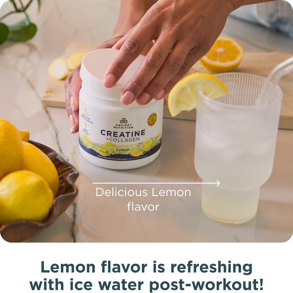 Ancient Nutrition Creatine + Collagen – Muscle Strength, Lean Body Mass, Joint Comfort & Cognitive Support – Includes 5g Creatine Monohydrate for Women + Electrolytes, Lemon, 30 Servings Ancient Nutrition buy supplements canada