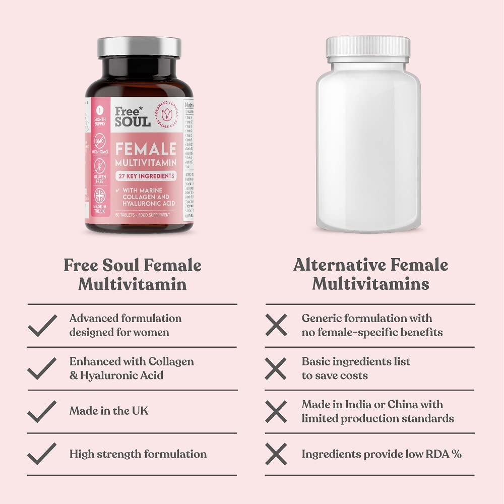 Women's Multivitamins and Minerals with Collagen & Hyaluronic Acid - 27 Essential Free Soul buy supplements canada