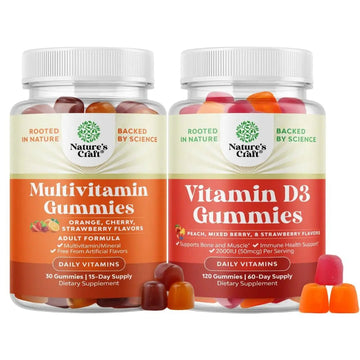 Bundle of Potent Daily Multivitamin Gummies - Wellness Blend of Vitamin D A C E B12 Zinc & Biotin for Energy & Immunity and Vitamin D3 Gummies Natures Craft buy supplements canada