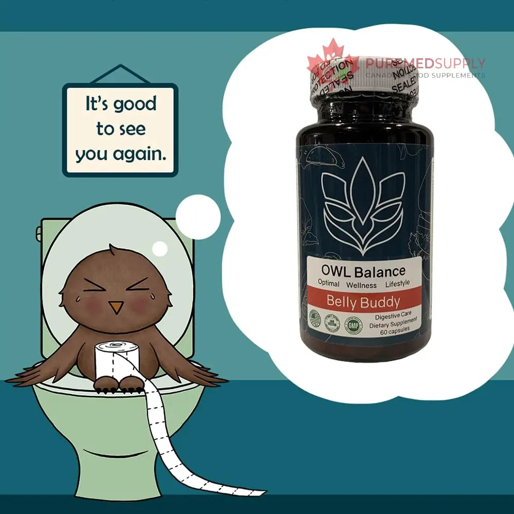 Belly Buddy Advanced Gut Health Support containing a helthy Blend of Probiotics, Prebiotics, and Digestive Enzymes OWL Balance buy supplements canada