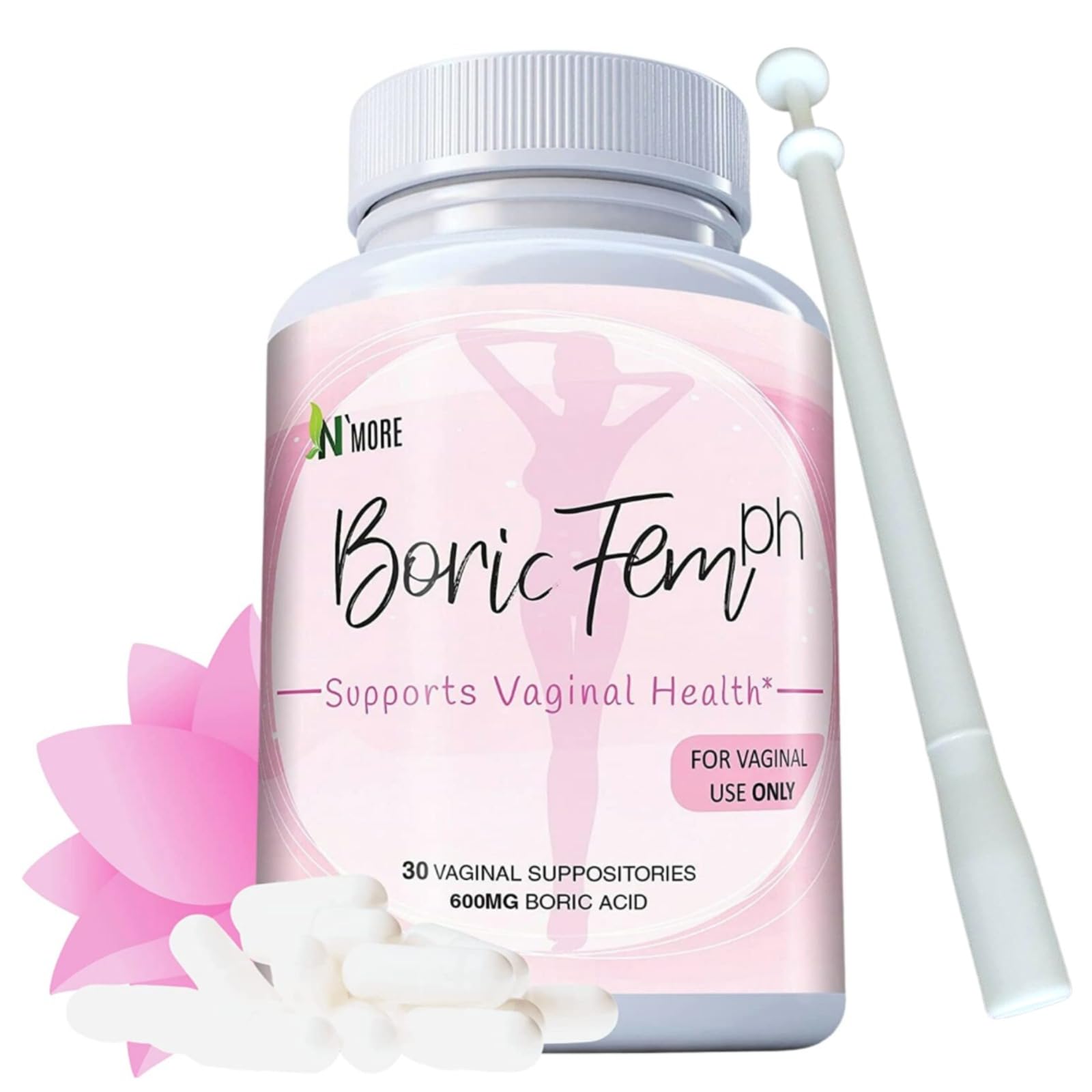 N'More Boric Acid Vaginal Suppositories - 30 Count, 600mg - 100% Pure Made in USA N'More buy supplements canada