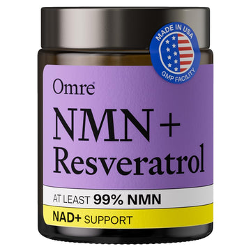 OMRE NMN + Resveratrol Supplement 99% Purity for Cellular Energy, NAD+ Boost | Highly Bioavailable Nicotinamide Mononucleotide Supplement Resveratrol 500mg & NMN 500mg, Made in USA, 60 Capsules OMRE buy supplements canada