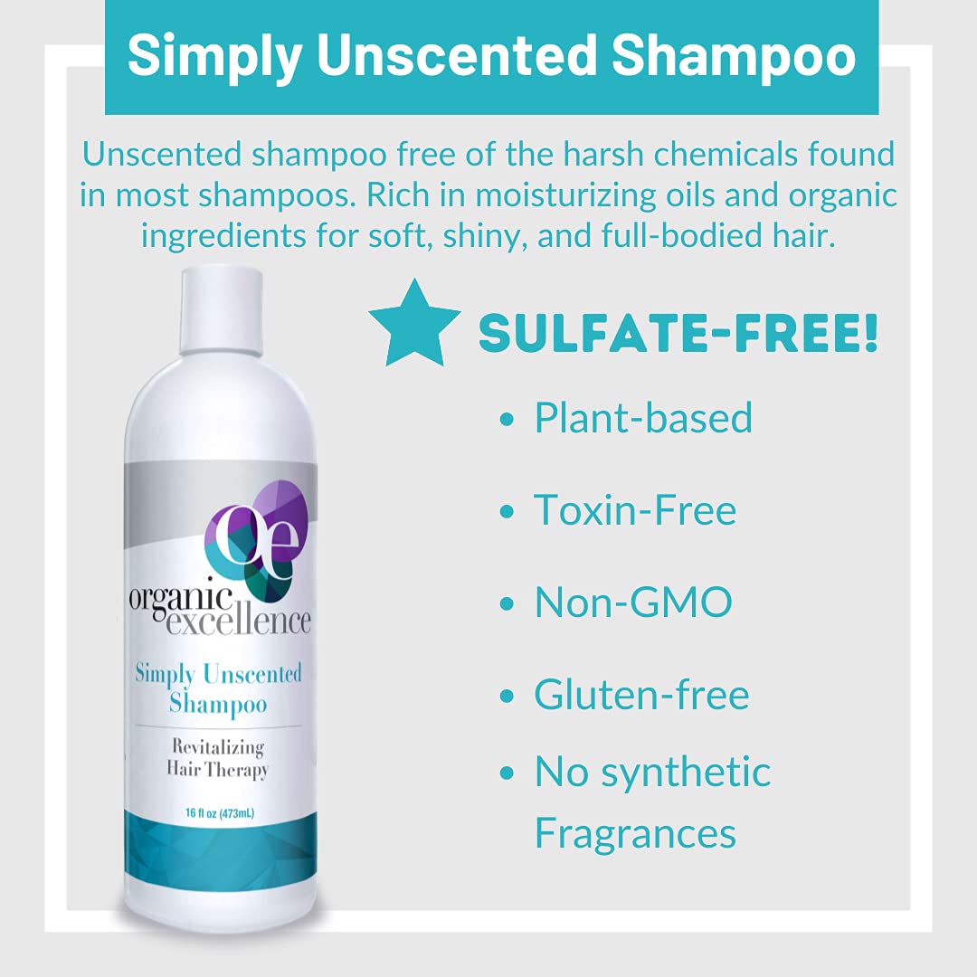 Organic Excellence All Natural Chemical-Free Shampoo | Non-Toxic, Sulfate-Free, Paraben-Free, Fragrance-Free for Men, Women, and Kids - Color-safe 16 fl oz (473 ml) Organic Excellence buy supplements canada