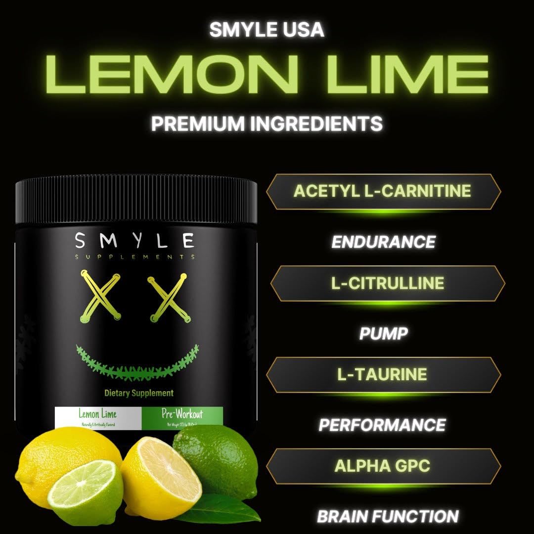 Smyle USA Pre-Workout Powder Lemon Lime - Pre Workout Energy with 400mg Alpha Smyle Supplements buy supplements canada