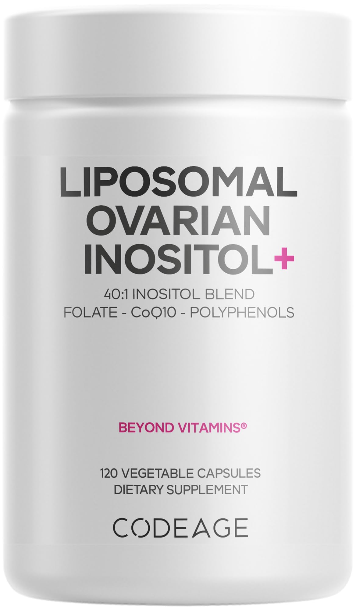 Codeage Liposomal Ovarian Inositol+ Supplement - Myo-Inositol & D-Chiro-Inositol 40:1 Blend, Folate 5-MTHF, CoQ10, Pomegranate & Wild Blueberry, Liposomal Delivery, Non-GMO, Gluten-Free - 120 Capsules Codeage buy supplements canada