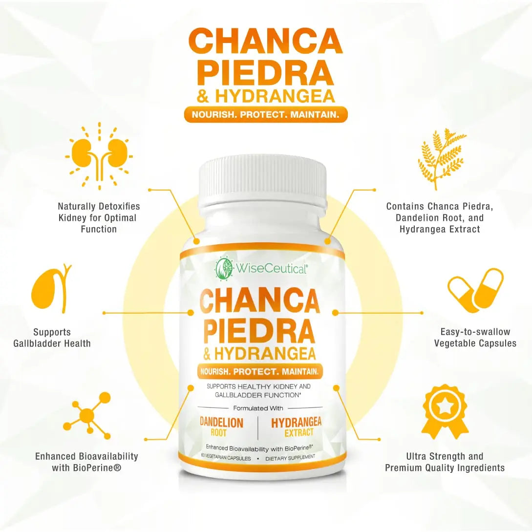 Max Strength Chanca Piedra, Hydrangea & Dandelion Root - Natural Kidney & Gallbladder Formula - Stone Breaker, Flush Impurities, Cleanse Urinary Tract - Enhanced with BioPerine. 60 Veggie Capsules. Wiseceutical buy supplements canada