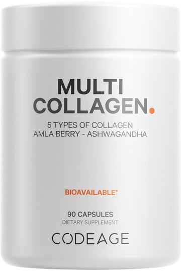 Codeage Multi Collagen Peptides Protein Capsules, 5 Collagen Types, Grass-Fed & Hydrolyzed Bovine Collagen Pills Supplement, Ashwagandha, Amla Berry Vitamins, Collagen Peptides - 90 Capsules Codeage buy supplements canada