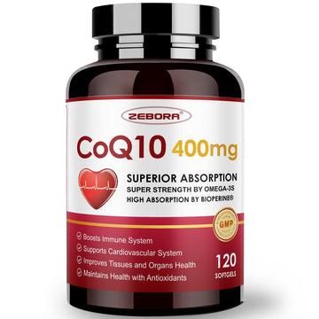 CoQ10-400mg-Softgels with PQQ, BioPerine & Omega-3, Coenzyme Q10(Ubiquinone) ZEBORA buy supplements canada