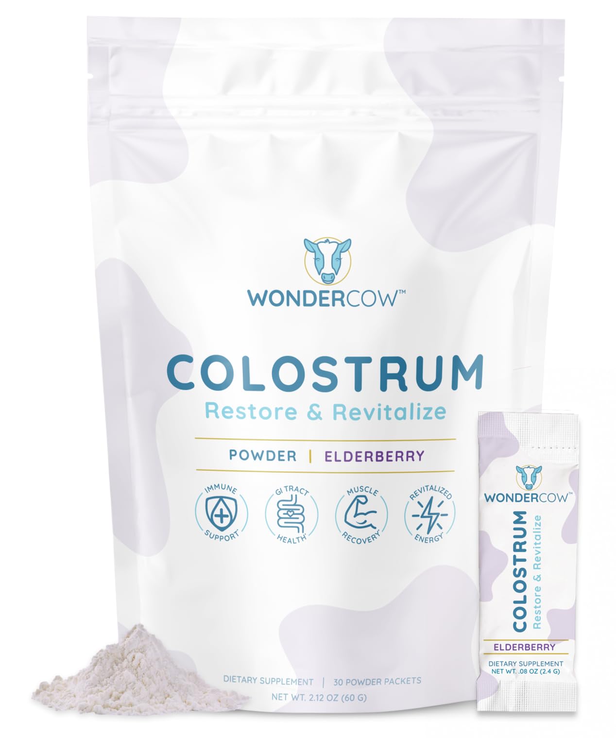 WONDERCOW Colostrum Supplement Powder for Gut Health, Immune Support & Wellness | Natural IgG Pure Whole Bovine Colostrum Superfood, Elderberry, 30 Servings WONDERCOW buy supplements canada