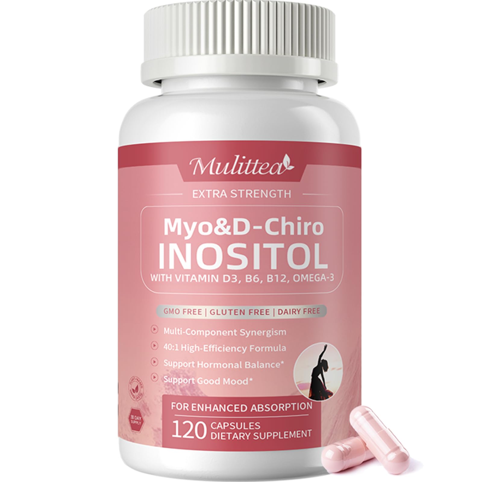 Mulittea Myo-Inositol & D-Chiro Supplement for Women - 14-in-1 Liposomal Inositol with Folic Acid,Omega-3 & Multivitamin for Hormone Balance,Support Ovarian,Skin & Mood- 40:1 Vegan 120 Capsules Mulittea buy supplements canada