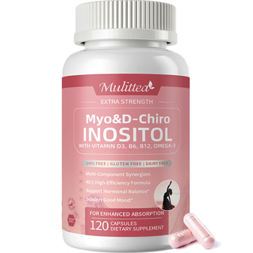 Mulittea Myo-Inositol & D-Chiro Supplement for Women - 14-in-1 Liposomal Inositol with Folic Acid,Omega-3 & Multivitamin for Hormone Balance,Support Ovarian,Skin & Mood- 40:1 Vegan 120 Capsules Mulittea buy supplements canada