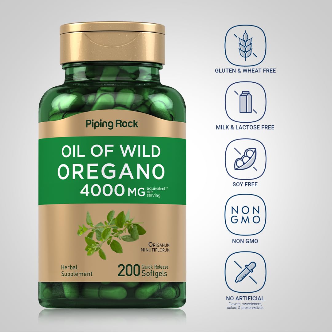 Piping Rock Oregano Oil Softgel Capsules | 200 Pills | Herbal Extract Supplement | Wild Harvested | Non-GMO, Gluten Free Piping Rock buy supplements canada