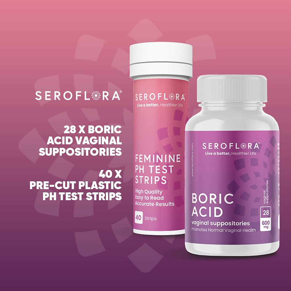 Seroflora Boric Acid Vaginal Suppositories 600mg (28ct) & 40 pH Test Strips for Women Seroflora buy supplements canada