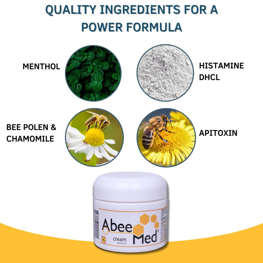 AbeeMed Cream Bee Venom Apitoxin for Aches - Menthol - Histamine DHCL - Bee Polen - Chamomile - Support for Neck and Backache - Supports Joint & Muscle Discomfort - Sprains, Bruises and Strains V2 ABEE MED buy supplements canada