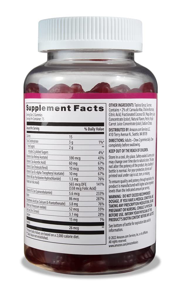 Amazon Basics Adult Multivitamin, 150 Gummies, 75-Day Supply, Mixed Berry Amazon Basics buy supplements canada