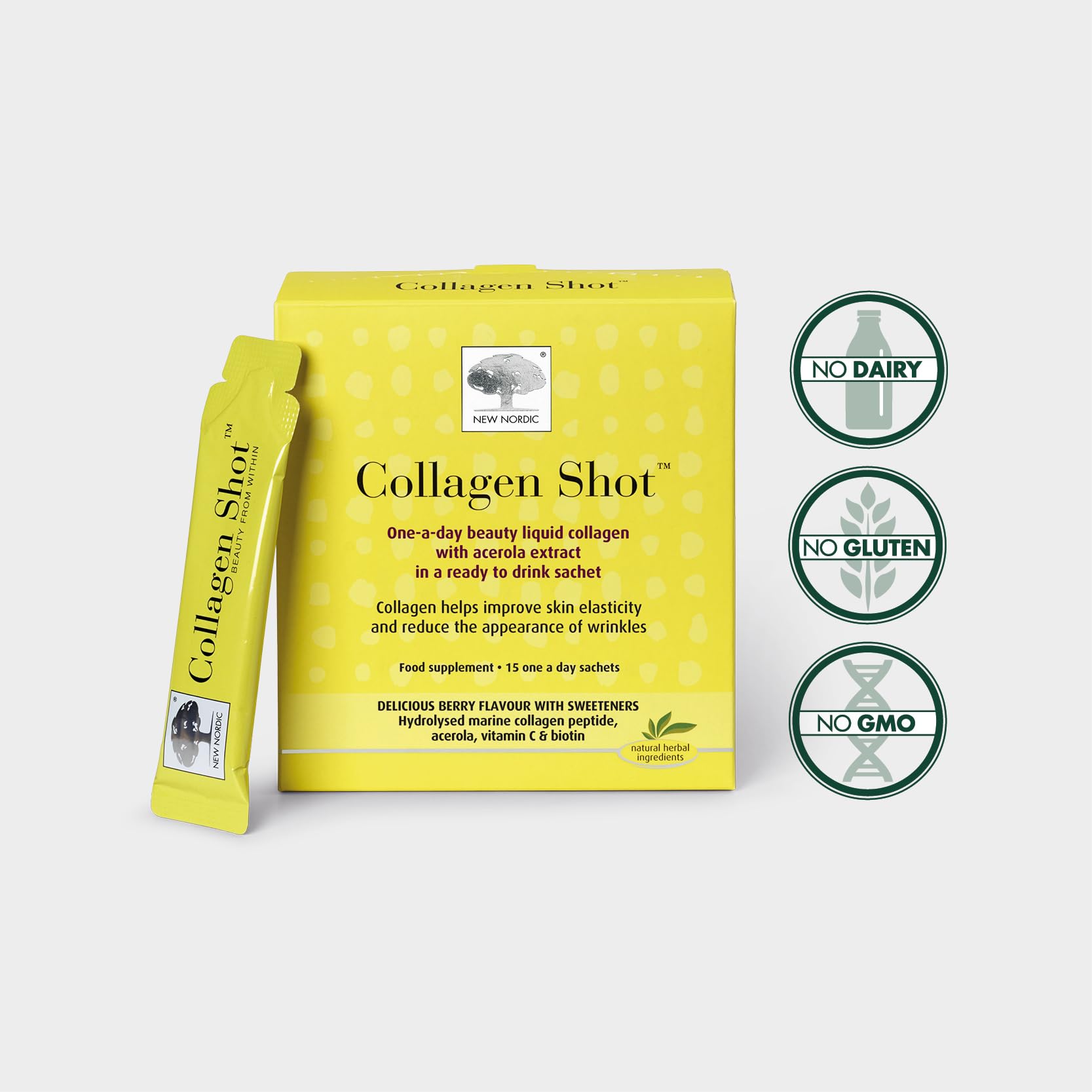 New Nordic Collagen Shot High-Absorbency Premium Liquid Daily Sachets - 15x Hydrolysed Shots - Freshwater Marine Collagen New Nordic Ltd buy supplements canada