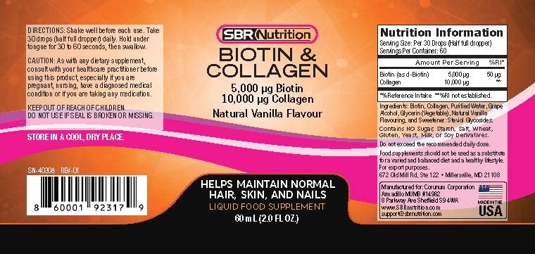 SBR Nutrition Biotin and Collagen Liquid Drops Daily Food Supplement, Vitamins SBR Nutrition buy supplements canada
