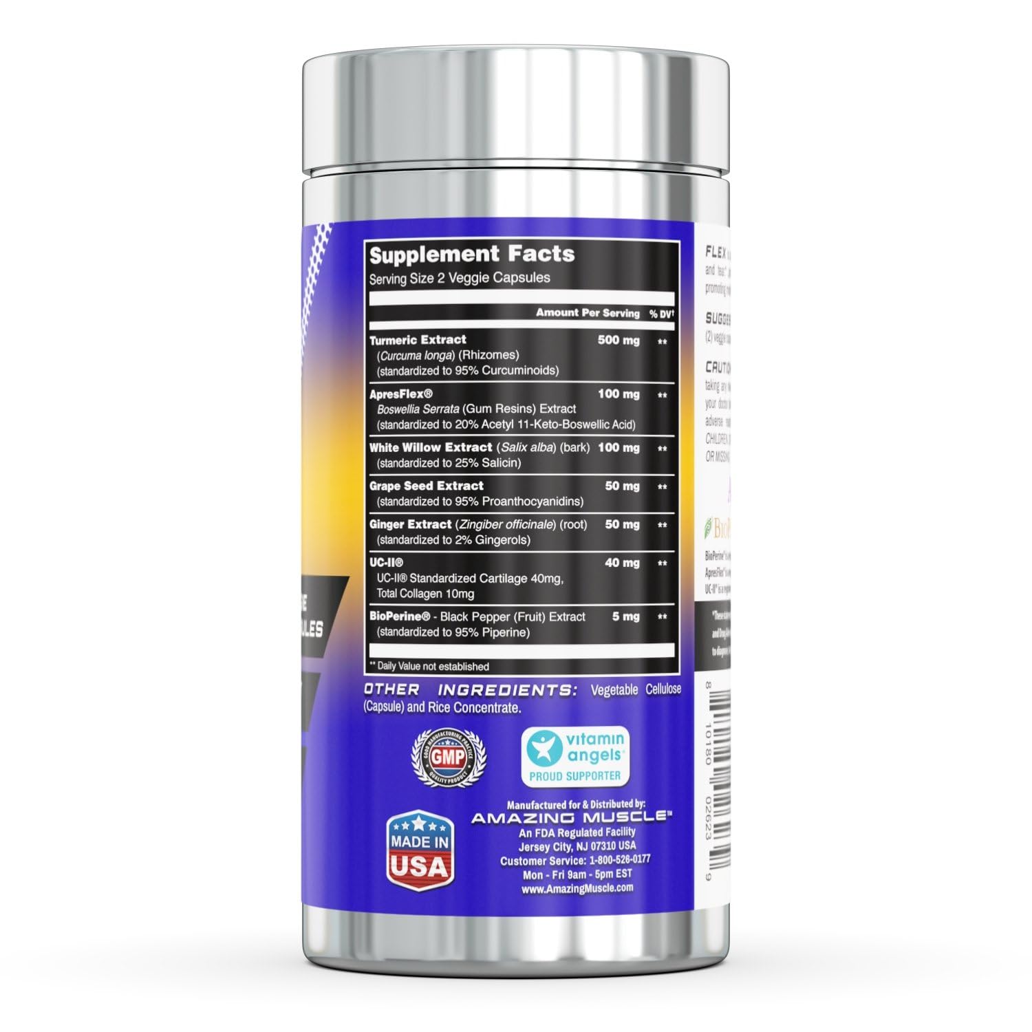Amazing Muscle Flex Advanced Formula Supplement | Contains: Turmeric Extract, BioPerine, White Willow & More | Vegetarian Capsules | Non-GMO | Gluten-Free | Made in USA (1 Pack | 60 Count) Amazing Muscle buy supplements canada