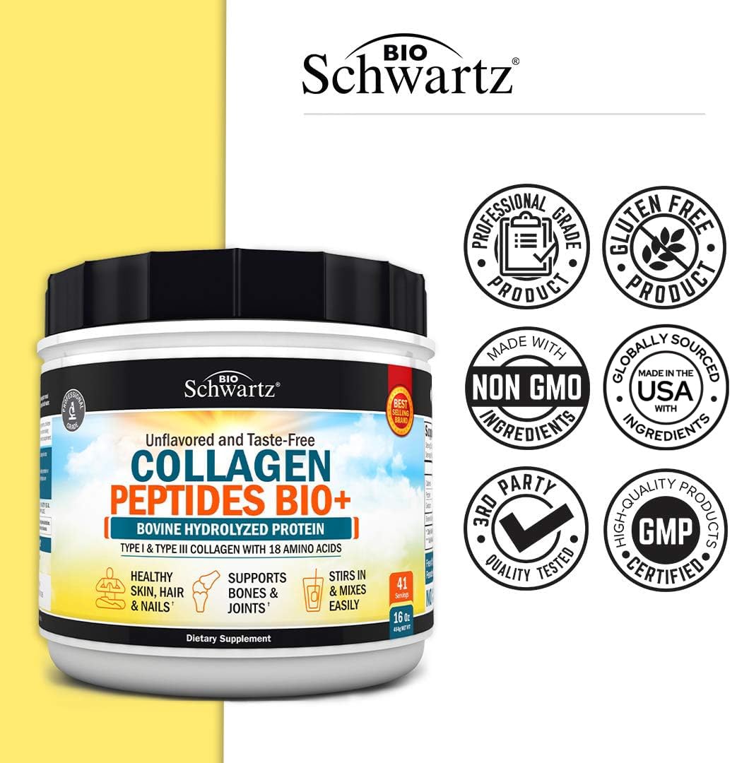 Collagen Peptides Powder - Grass Fed, Pasture Raised with Aminos - Promotes Healthy BioSchwartz buy supplements canada