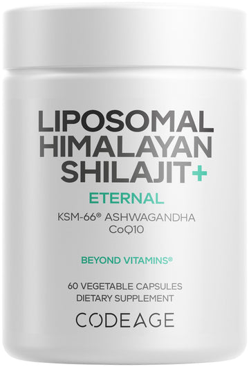 Codeage Liposomal Himalayan Shilajit+ Supplement - 500 mg Shilajit, KSM-66 Ashwagandha, CoQ10, Fulvic Ionic Minerals, Calcium, Magnesium, BioPerine - Liposomal Delivery - Non-GMO - 60 Capsules Codeage buy supplements canada