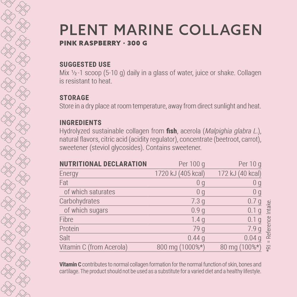 Plent Pure Marine Collagen Pink Raspberry - Stay Beautiful - 5G Daily - Collagen Peptides - 300g Plent buy supplements canada
