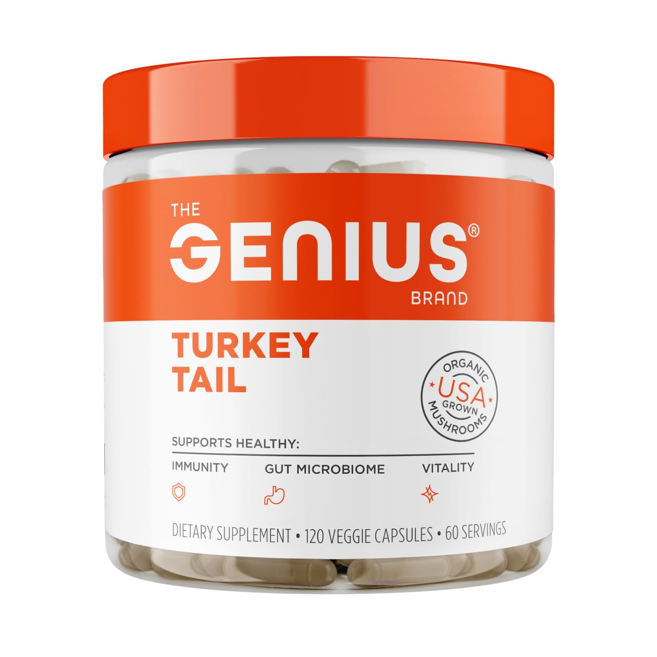 The Genius Brand Genius Turkey Tail - Plant-Based Supplement for Immune, Gut & Antioxidant Support - Organic & Non-GMO - 120 Veggie Capsules The Genius Brand buy supplements canada