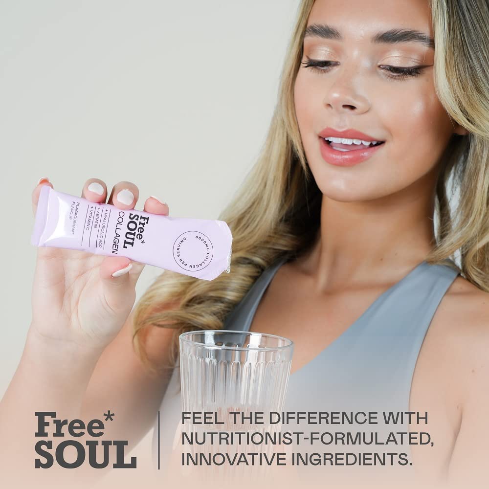 Marine Collagen Liquid 8000mg with Hyaluronic Acid, Keratin, & Vitamin C, 14 x 8000mg Hydrolysed Collagen Free Soul buy supplements canada