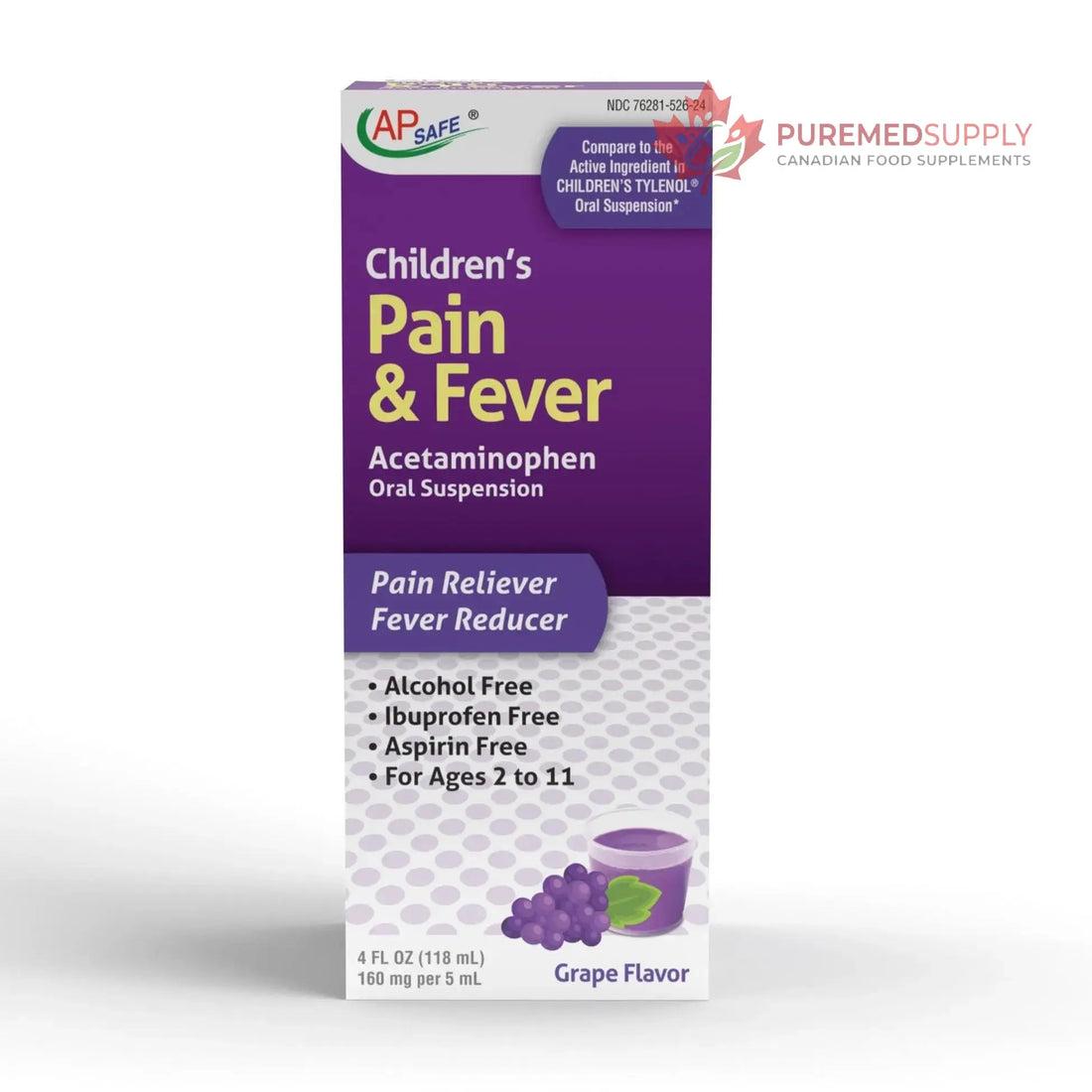 APSAFE Children's Pain&Fever Relief Acetaminophen Oral Suspension Grape Flavor 4oz APSAFE buy supplements canada