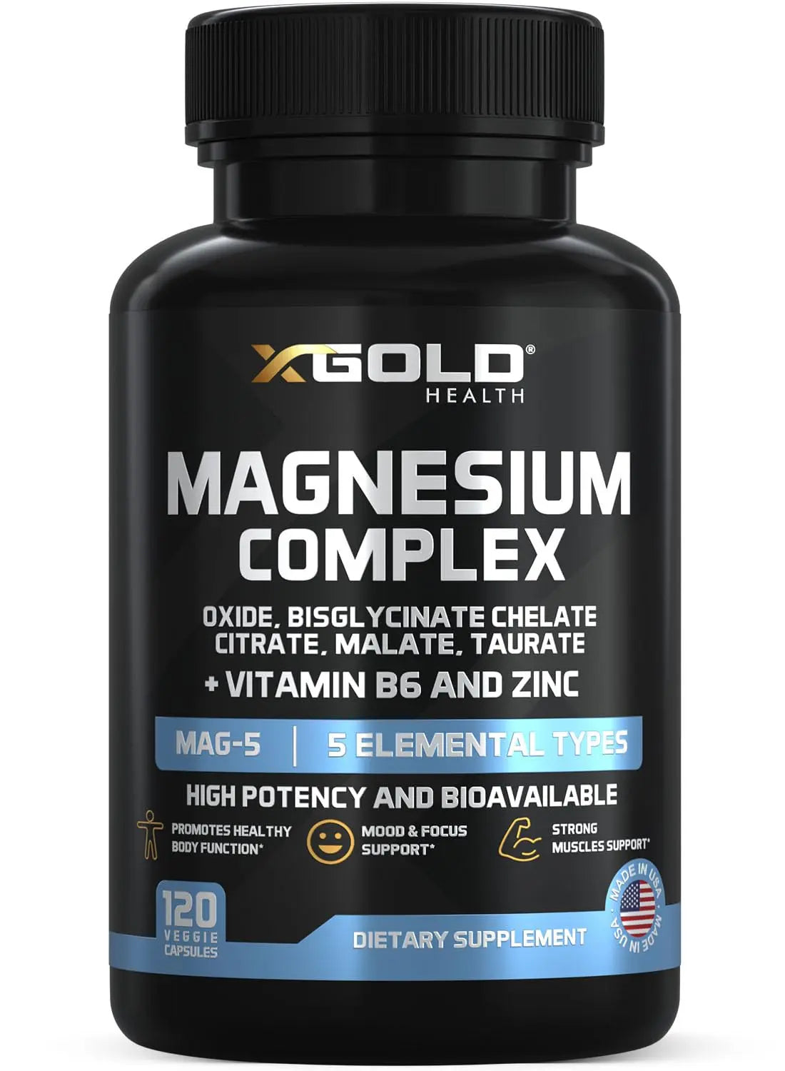 X Gold Health Magnesium Complex 5-in-1 with Zinc & B6 High Absorption Capsules (Glycinate, Citrate, Malate, Taurate, Oxide) Muscle Recovery, Energy, Sleep Support & Immune Health 500mg Made in USA X Gold Health buy supplements canada