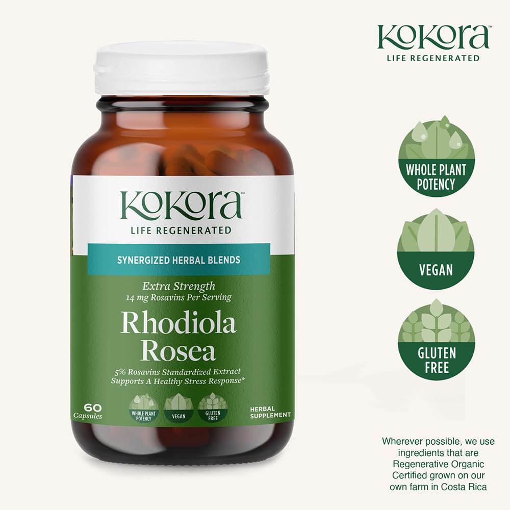 kokora Extra Strength Rhodiola Rosea – Stress Relief, Endurance & Promotes Mental & Physical Performance* - with Siberian Rhodiola, Rosavins, Organic Holy Basil - Vegan, Non-GMO - 60 Capsules kokora buy supplements canada